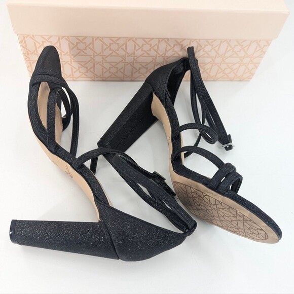 Badgley Mischka Black Glitter Sparkle Strappy High Heel Sandals Size 7 - Picture 5 of 6